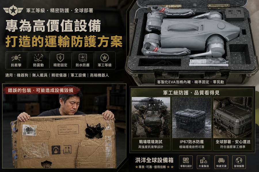 洪洋全球設備箱：專為機器狗、無人載具與精密儀器設計的運輸防護工程方案。
